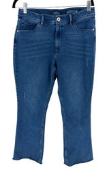 J. Jill Kick Flare Ankle Jeans 8 Blue Distressed Raw Hem High Rise Cropped Denim Photo 0