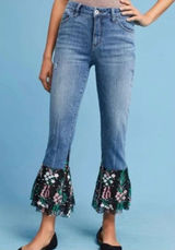 Anthropologie Pilcro and the Letterpress Flare Flounce Floral Hem Jeans Size 30‎ Photo 0