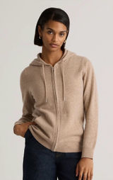 Quince Mongolian Cashmere Full-Zip Hoodie in Oatmeal Photo 0