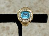 Vintage Signed Aquamarine Gold Tone Adjustable Ring Photo 0