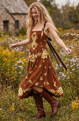 Free People Dainty Cottage Micro Corduroy Until Dawn Midi Dress Brown Large Photo 0