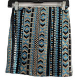 Francesca's Allover Sequin Mini Skirt Bodycon Blue Gold Geometric Tribal‎ Small Photo 0