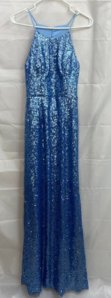 Azazie women's baby blue sequin high neck jeweled‎ maxi formal gown prom dress 6 Photo 0