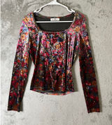 Natural Life Velvet Floral Top Medium Whimsigoth Dark Floral Boho Romantic Photo 0