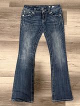 Miss Me Womens Low Rise Signature Boot Cut Rhinestone Glam Denim Size 27 Photo 0