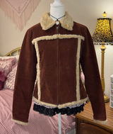 Rue 21 Y2K Brown Leather Jacket with Cream Shearling Trim Photo 0