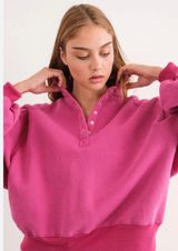 Altar'd State Papermoon Piper Snap Button Collared Sweatshirt in fuchsia features a mock neck Photo 0
