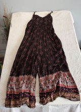 Natural Life Womens Large Brown Floral Boho Wide Leg Spaghetti Strap Jumpsuit Photo 0