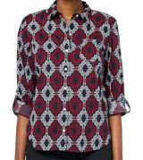 Tommy Hilfiger‎ Top Sz L Abstract Patriotic Print Button Up Shirt Preppy Casual Photo 0