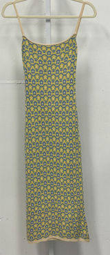 Cider Yellow Blue Floral Geometric Knit Open Back Tie Midi Bodycon Dress Small Photo 0