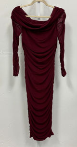 NWT Pretty Garden Burgundy Mesh Ruched Off Shoulder Bodycon Midi‎ Dress Wine Med Photo 0