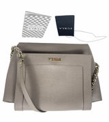 Furla Ginevra Leather Mini Crossbody Bag Sabbia Beige Gray Gold Chain Photo 0