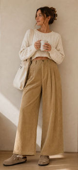 Urban Outfitters Tan Corduroy Wide Leg Pants High Rise Pleated Trousers S Cotton Photo 0