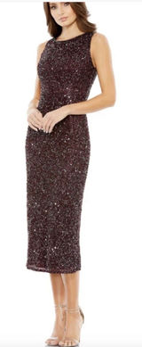 MAC DUGGAL SLEEVELESS SEQUINED MAHOGANY MIDI SHEATH DRESS 5526 Size 6 Photo 0