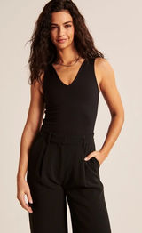 ✨Abercrombie & Fitch Seamless Fabric V- Neck Black Sz Large Bodysuit✨ Photo 0