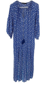 Zara Semi Sheer Blue White Floral Tassel Tie Midi Dress Size S Small Boho Flowy Photo 0