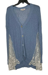 Altar'd State Cardigan Sweater Size Small Blue With White Floral Lace Sides Photo 0