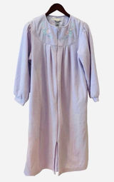Vintage Lord & Taylor Purple Fleece Zip Robe Housecoat S Floral Embroidered Photo 0