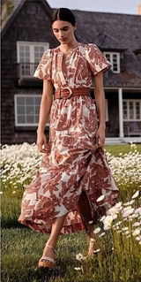 Anthropologie Somerset Maxi Dress Size XS Neutral Floral Dot Brown Cotton Photo 0