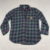 Lauren Ralph Lauren Pajama Top Womens M Green Plaid Flannel Button Up Sleepwear Photo 0