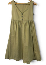 Vintage Olive Green 100% Cotton Sleeveless V-Neck Babydoll Mini Dress Photo 0