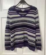 croft & barrow Purple and Cream Fair Isle V-Neck Sweater Photo 0