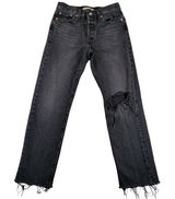 Levis Premium Wedgie‎ Straight Jeans Black Distressed Raw Hem 28x28 34964-0146 Photo 0