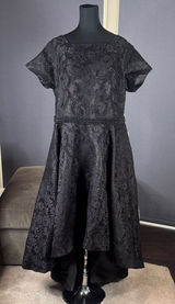 Women’s Black Satin & Lace Hi Low Prom Party Dress Beading Detail Size 18 NEW Photo 0