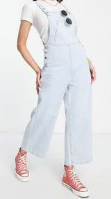 asos Stradivarius cropped wide leg denim dungarees light Blue Denim Overalls Photo 0