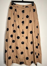 WHO WHAT WEAR Midi Skirt 4 Tan Black Polka Dot Button Front Cotton Retro A-Line‎ Photo 0