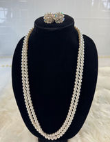 Vintage Japan Faux Pearl Double‎ Strand Necklace and AB Crystal Clip On Earrings Photo 0