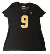 NFL Team Apparel New Orleans Saints Drew Brees 9 Black V-Neck Tee Womens M NEW Photo 0