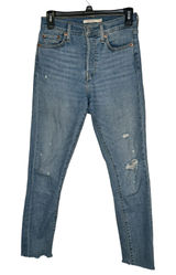 Levi's Women Jeans Wedgie‎ Skinny Button Fly Raw Hem Distressed Denim Blue Small Photo 0