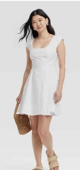 A‎ New Day Women White Cotton Cap Sleeve Square Neck Fit & Flare Mini Dress 12 Photo 0