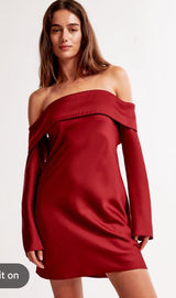 Abercrombie & Fitch Long-Sleeve Off-The-Shoulder Satin Mini Dress Photo 0