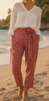 Anthropologie Ett:twa Aubade Tie Waist Pink Floral Crop Pants Size 4 Photo 0