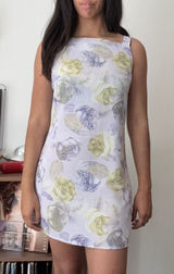Soda Blu Vintage 90s Floral Rose Print Mini Shift Dress Lavender Green Medium Photo 0