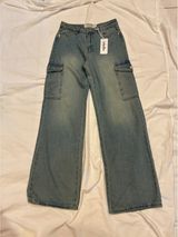 Indigo Rose Wide Leg Denim Y2K Cargo Pants Light Wash Streetwear Skater NWT Sz 7 Photo 0