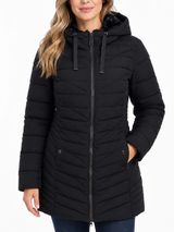 Nautica NWT Women Size M Black Hooded Puffer Jacket Coat Water Resistant Stretch Photo 0