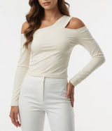 Abercrombie & Fitch Cream One Shoulder Long Sleeve Top Large Photo 0