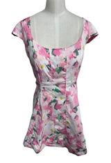 A‎ New Day 12 Pink Floral Mini Dress Short Sleeve Fit & Flare Corset Woven Photo 0