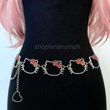 Silver Kawaii Y2K Rhinestone Hello Kitty Chain Belt, Fits 13-38 Inches, X7GA1400 Photo 0