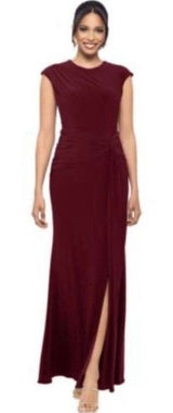 Betsy & Adam Women's Cap Sleeve Gathered Gown Dress Petite Size 2P Bordeaux Photo 0