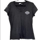 Harley-Davidson Motorcycles Distressed Black Short Sleeve V-Neck Tee Shirt Photo 0
