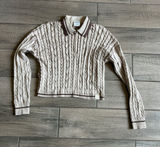 Gymshark Cropped Cable-Knit Polo Sweater in Light Beige with Brown Trim Photo 0