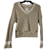 Abercrombie Fitch Tipped Ribbed V Neck Sweater Light Brown XXS Striped Collar‎ Photo 0