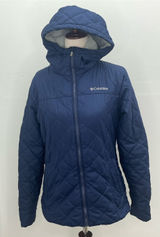 Columbia Womens Blue Navy Quilted Fleece Lined Full Zip Hooded Jacket Coat Small Photo 0