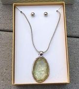 NWT Silver Plated Stone necklace with Ball Stud Earrings Gift Set Photo 0