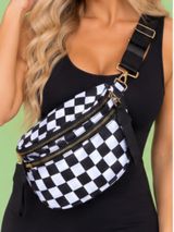 Black & White Checkered Sling Crossbody Bag – Adjustable Strap Gold Hardware Photo 0