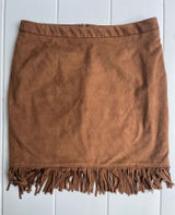 Chelsea & Theodore Faux Suede Fringe Skirt, Size M Photo 0